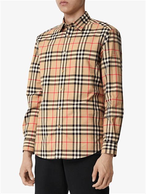 burberry check pattern cotton shirt|Burberry checked cotton poplin shirt.